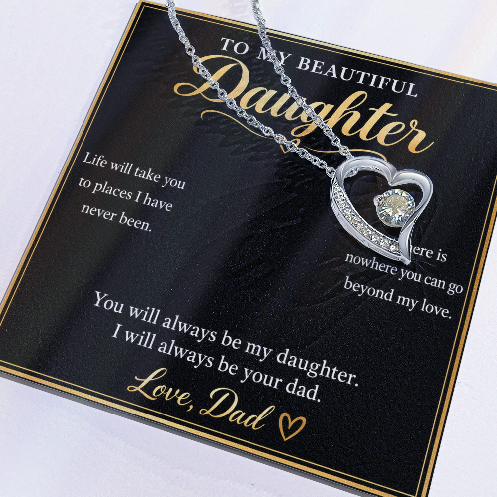 To My Daughter Necklace from Dad – Forever Love Heart & Message Card