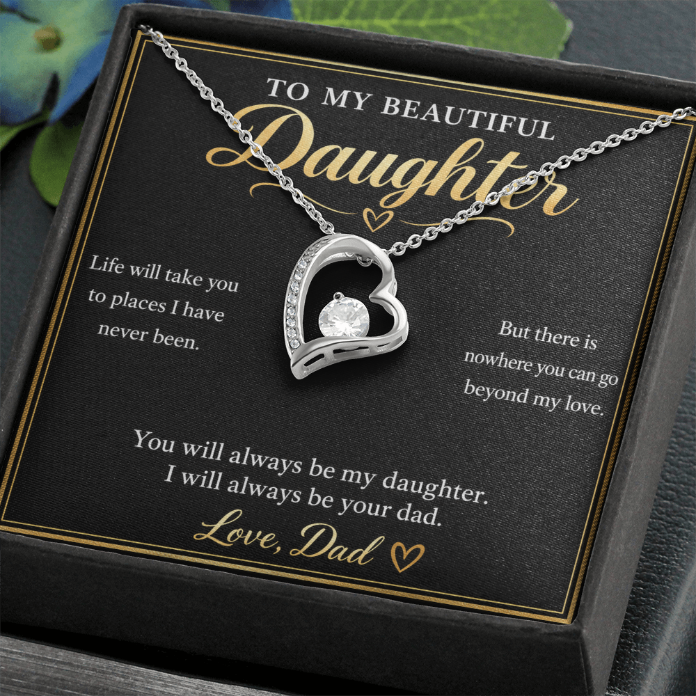 To My Daughter Necklace from Dad – Forever Love Heart & Message Card