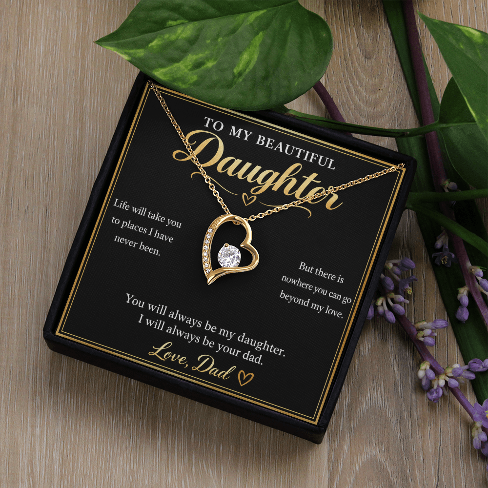 To My Daughter Necklace from Dad – Forever Love Heart & Message Card