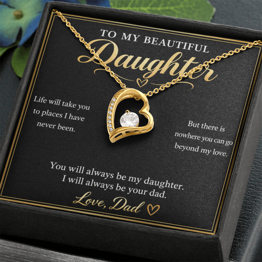 To My Daughter Necklace from Dad – Forever Love Heart & Message Card