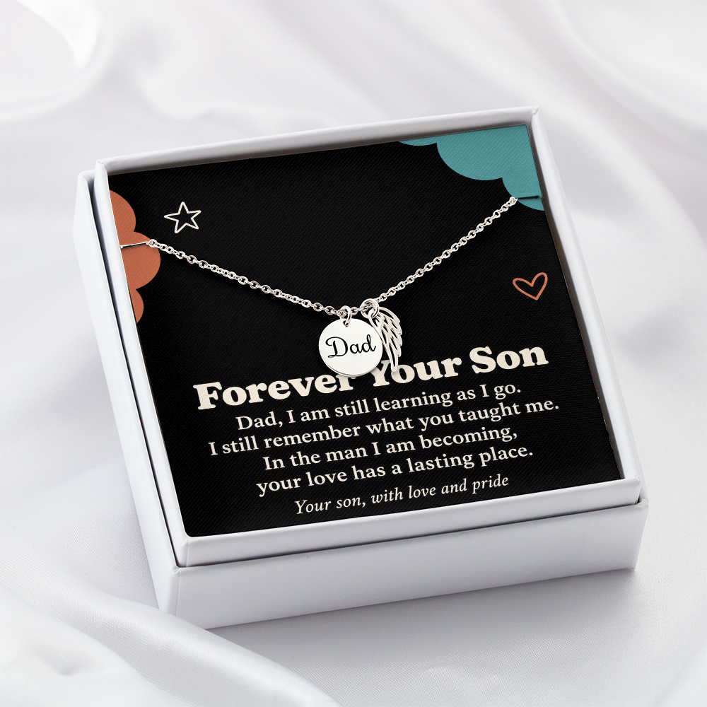 Dad Memorial Necklace for Son – Forever Your Son & Angel Wing