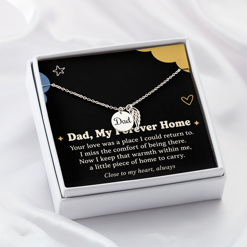 Dad Memorial Necklace – My Forever Home Angel Wing & Remembrance Card