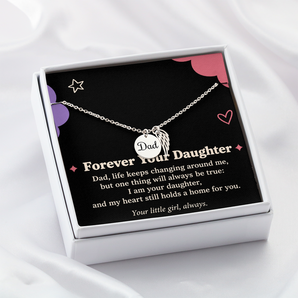Dad Memorial Necklace for Daughter – Forever Your Daughter & Angel Wing