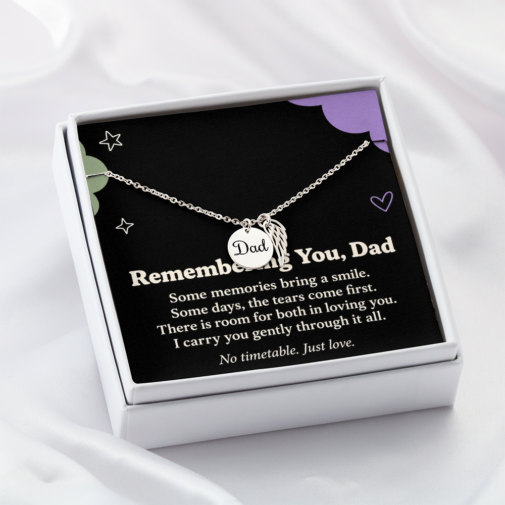 Dad Memorial Necklace – Remembering You Angel Wing & Sympathy Card