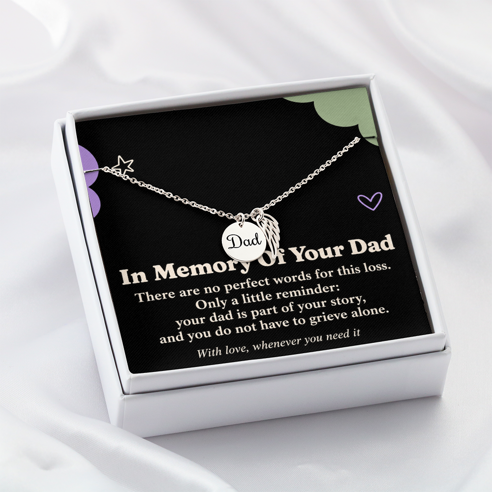 Loss of Dad Sympathy Necklace – Angel Wing & In Memory of Your Dad Card