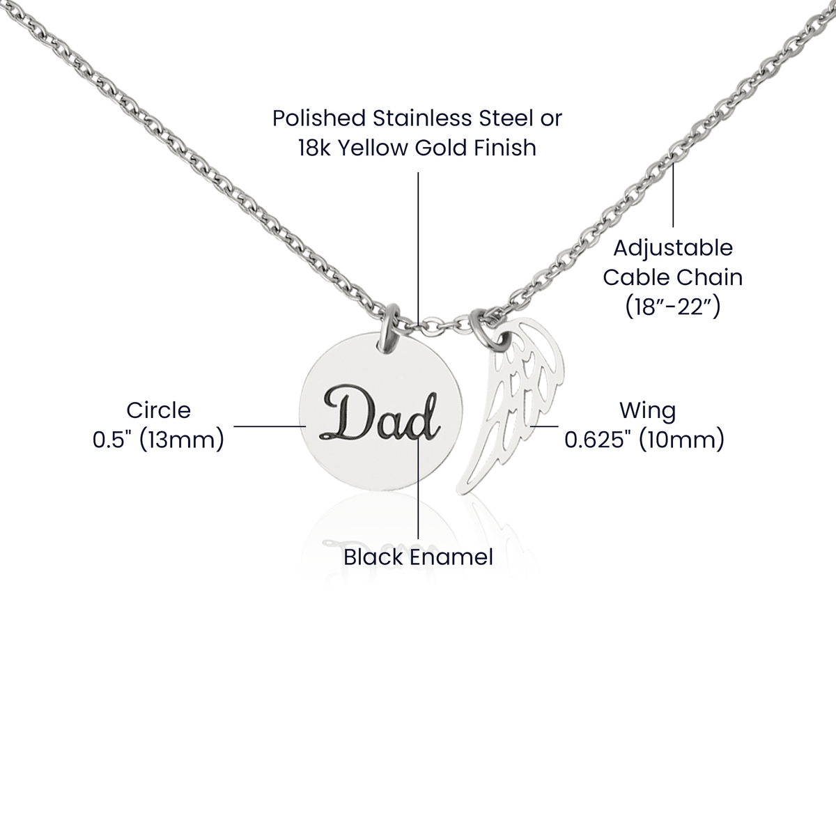 Dad Memorial Necklace – Always With Me Angel Wing & Remembrance Card