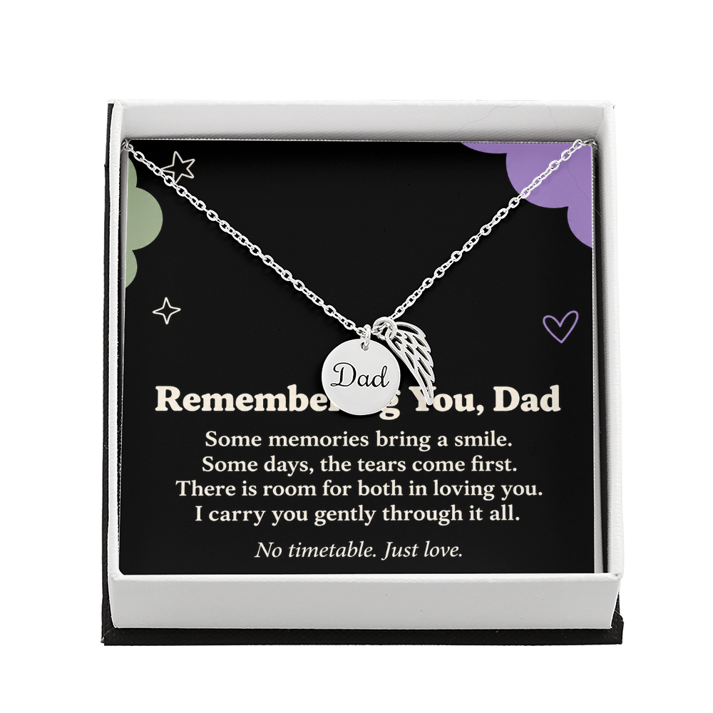 Dad Memorial Necklace – Remembering You Angel Wing & Sympathy Card