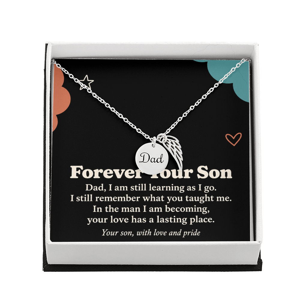 Dad Memorial Necklace for Son – Forever Your Son & Angel Wing