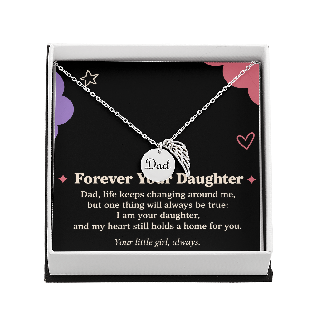 Dad Memorial Necklace for Daughter – Forever Your Daughter & Angel Wing