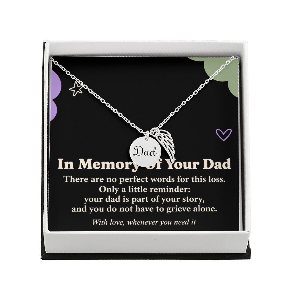 Loss of Dad Sympathy Necklace – Angel Wing & In Memory of Your Dad Card