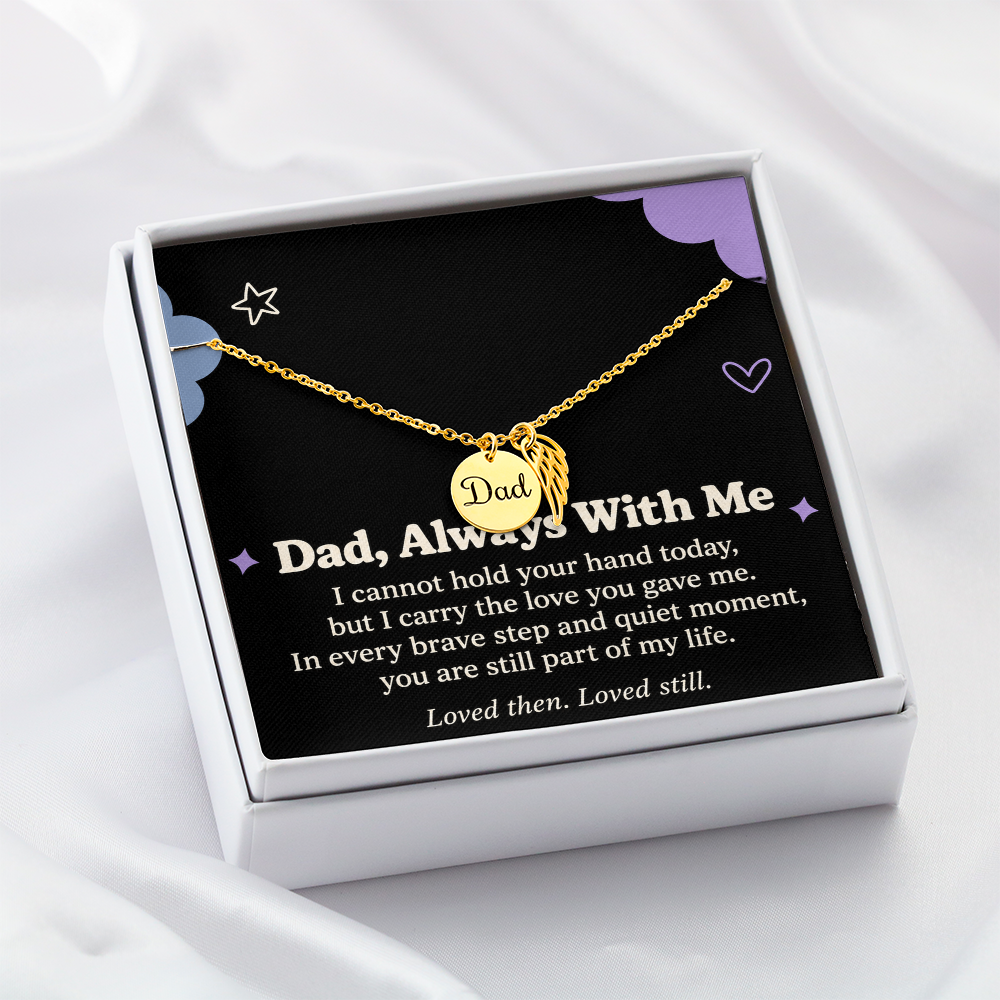 Dad Memorial Necklace – Always With Me Angel Wing & Remembrance Card
