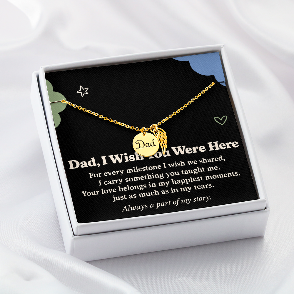 Dad Memorial Necklace – I Wish You Were Here Angel Wing & Message Card