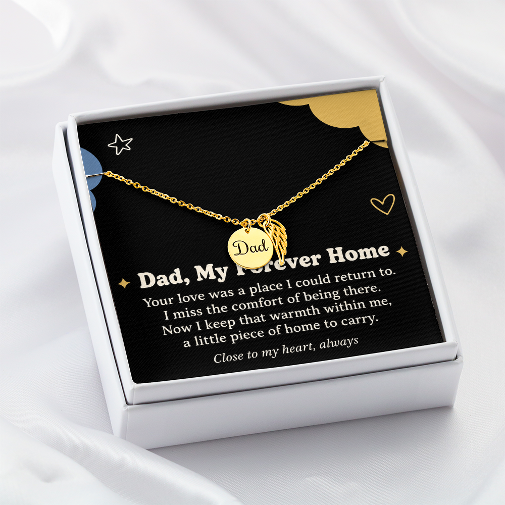 Dad Memorial Necklace – My Forever Home Angel Wing & Remembrance Card