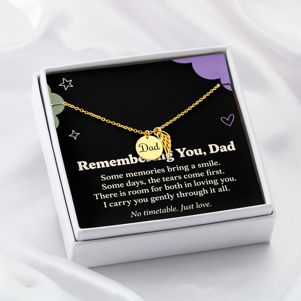 Dad Memorial Necklace – Remembering You Angel Wing & Sympathy Card