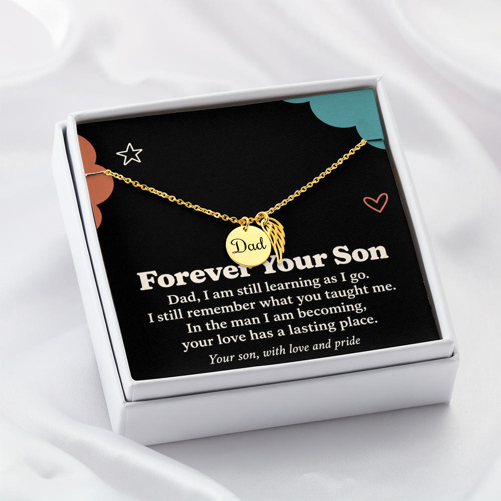 Dad Memorial Necklace for Son – Forever Your Son & Angel Wing