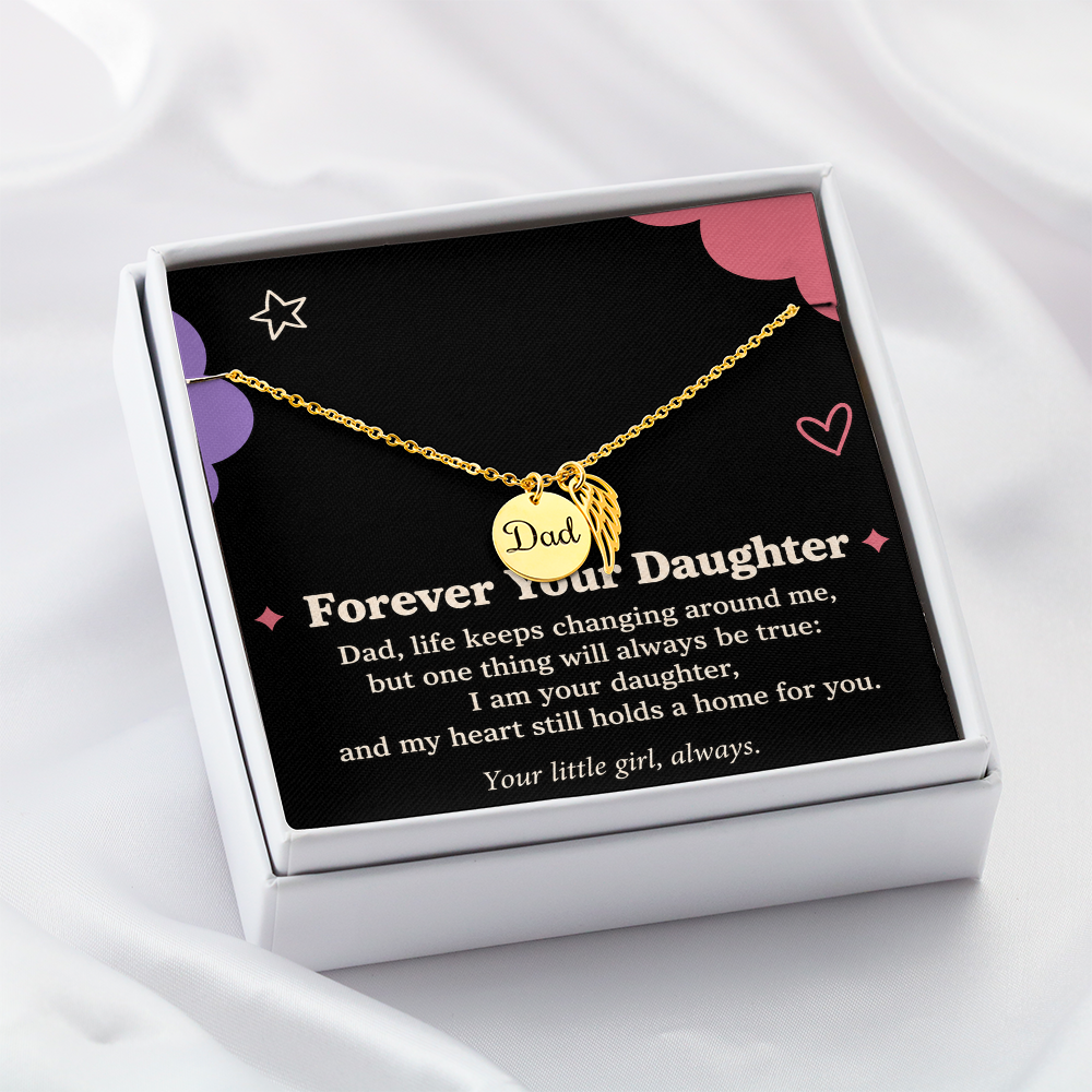 Dad Memorial Necklace for Daughter – Forever Your Daughter & Angel Wing