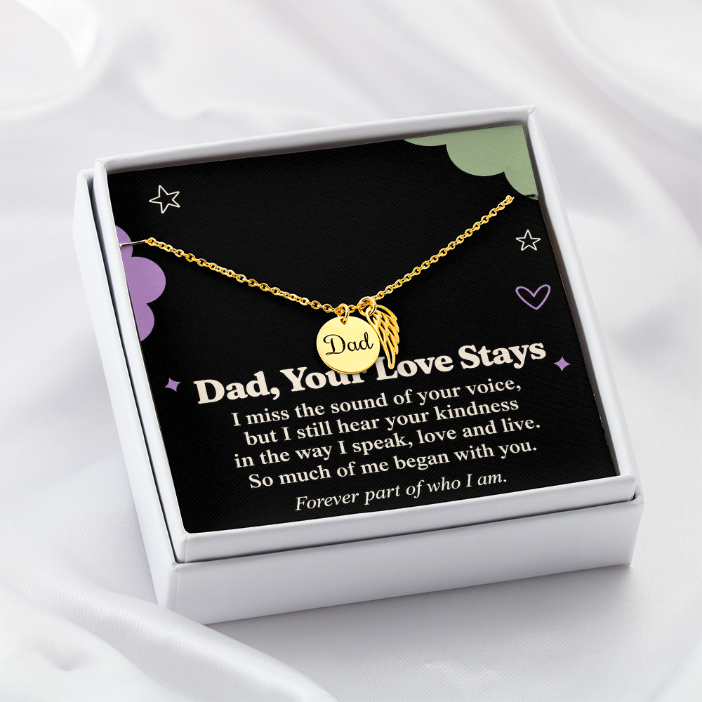 Dad Memorial Necklace – Your Love Stays Angel Wing & Remembrance Card