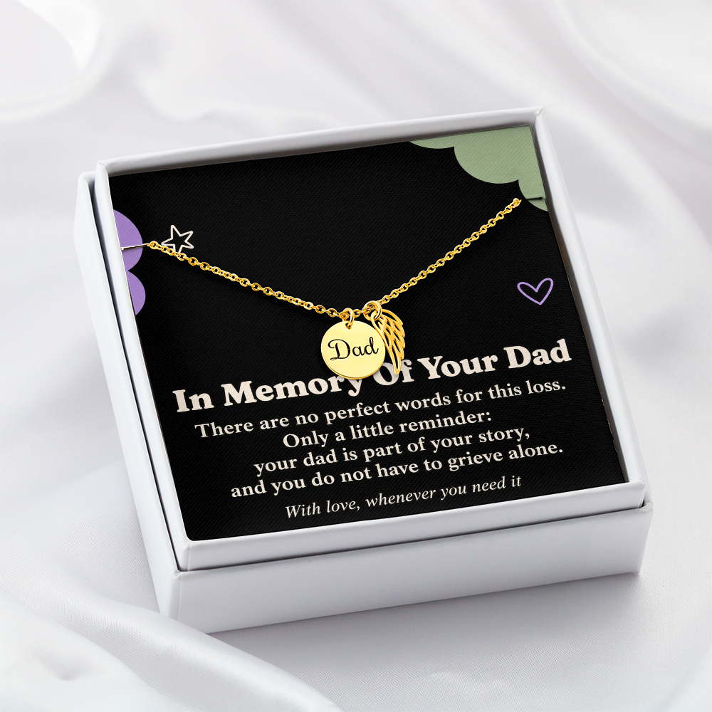 Loss of Dad Sympathy Necklace – Angel Wing & In Memory of Your Dad Card