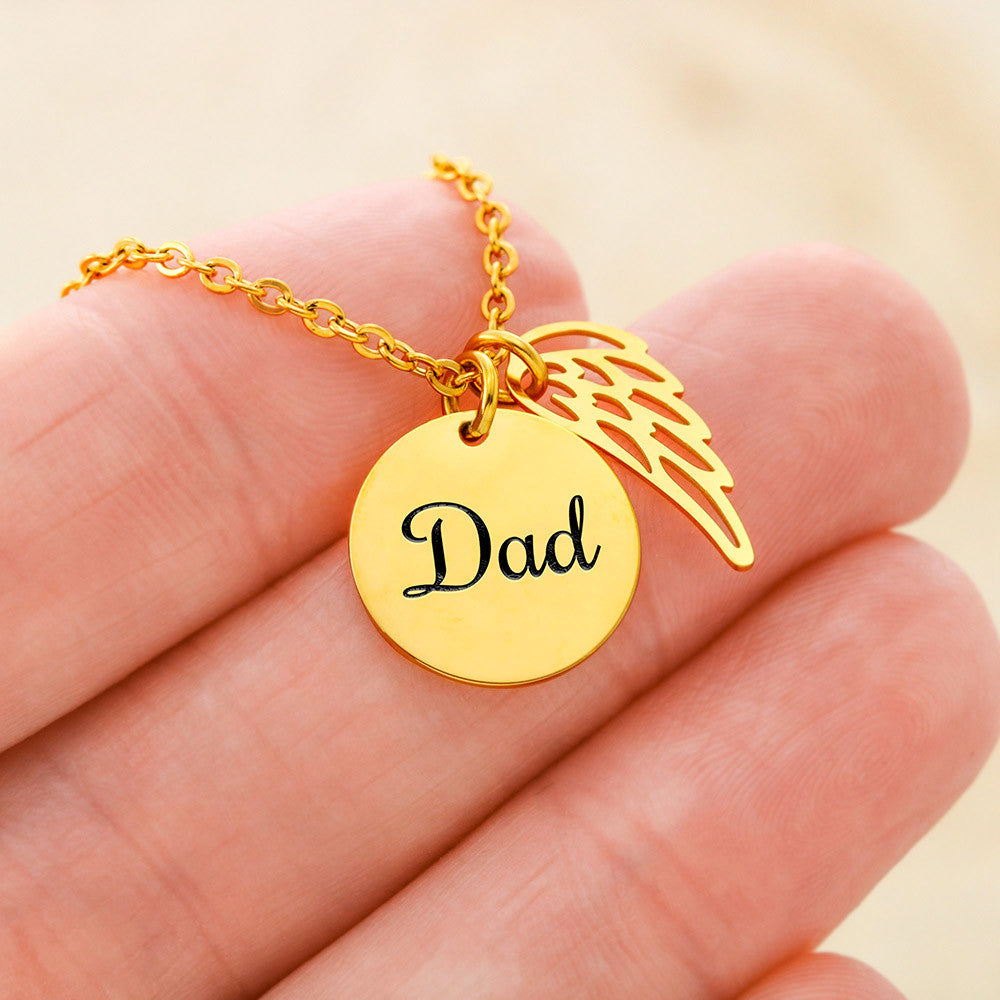 Dad Memorial Necklace – Remembering You Angel Wing & Sympathy Card