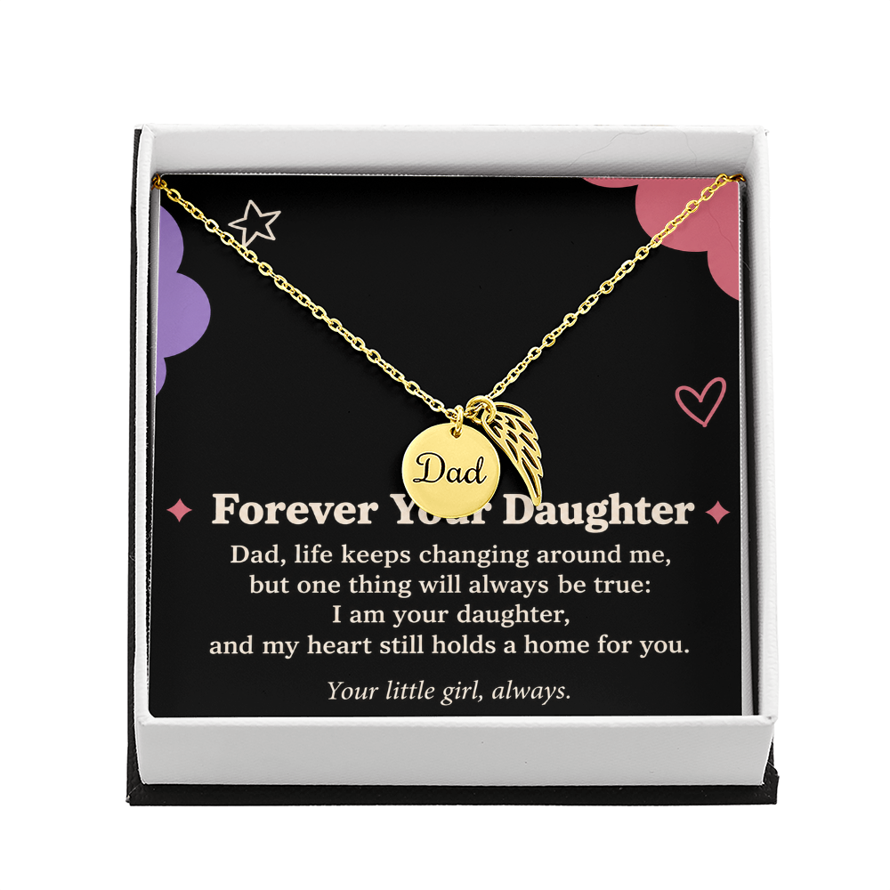Dad Memorial Necklace for Daughter – Forever Your Daughter & Angel Wing