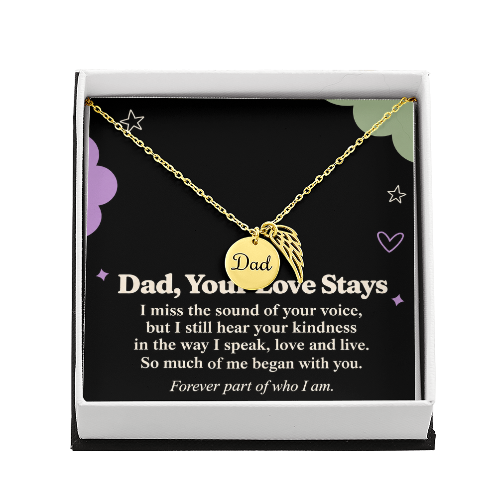Dad Memorial Necklace – Your Love Stays Angel Wing & Remembrance Card