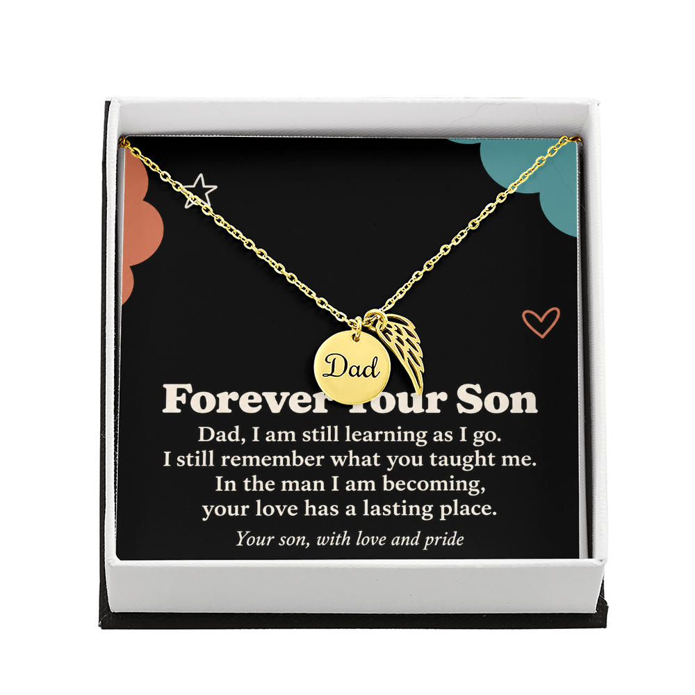 Dad Memorial Necklace for Son – Forever Your Son & Angel Wing