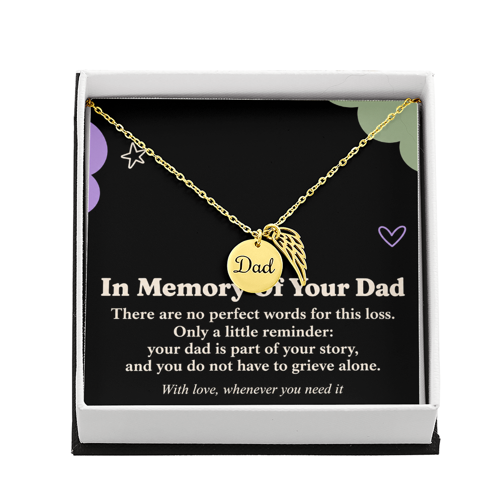 Loss of Dad Sympathy Necklace – Angel Wing & In Memory of Your Dad Card