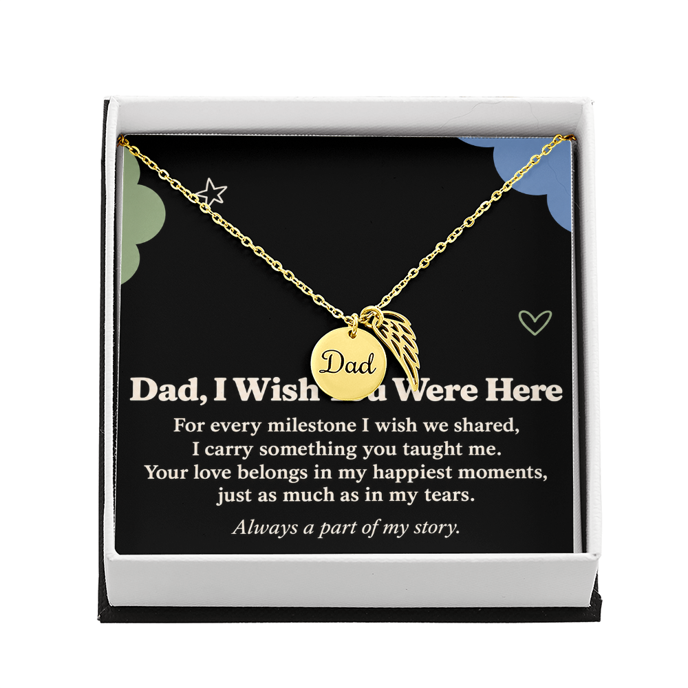 Dad Memorial Necklace – I Wish You Were Here Angel Wing & Message Card