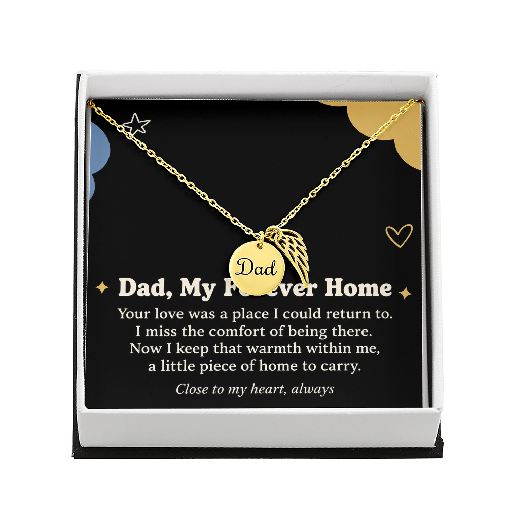 Dad Memorial Necklace – My Forever Home Angel Wing & Remembrance Card