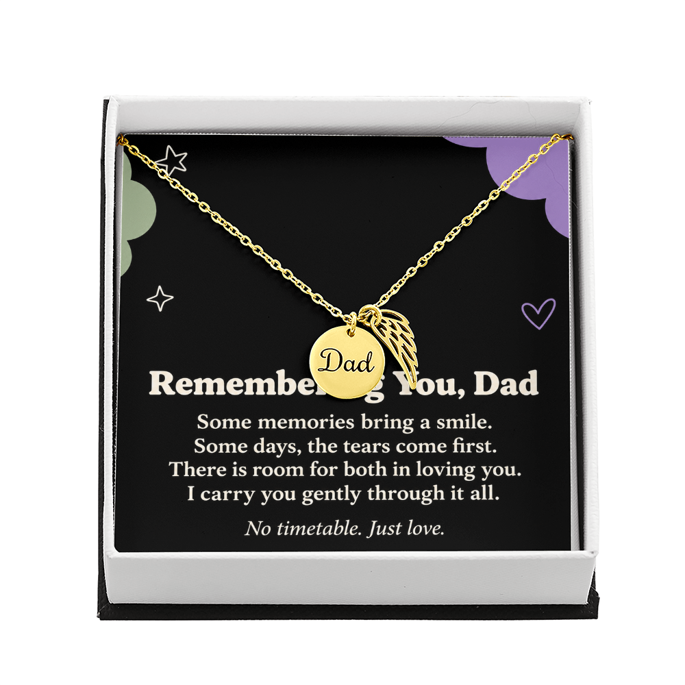 Dad Memorial Necklace – Remembering You Angel Wing & Sympathy Card