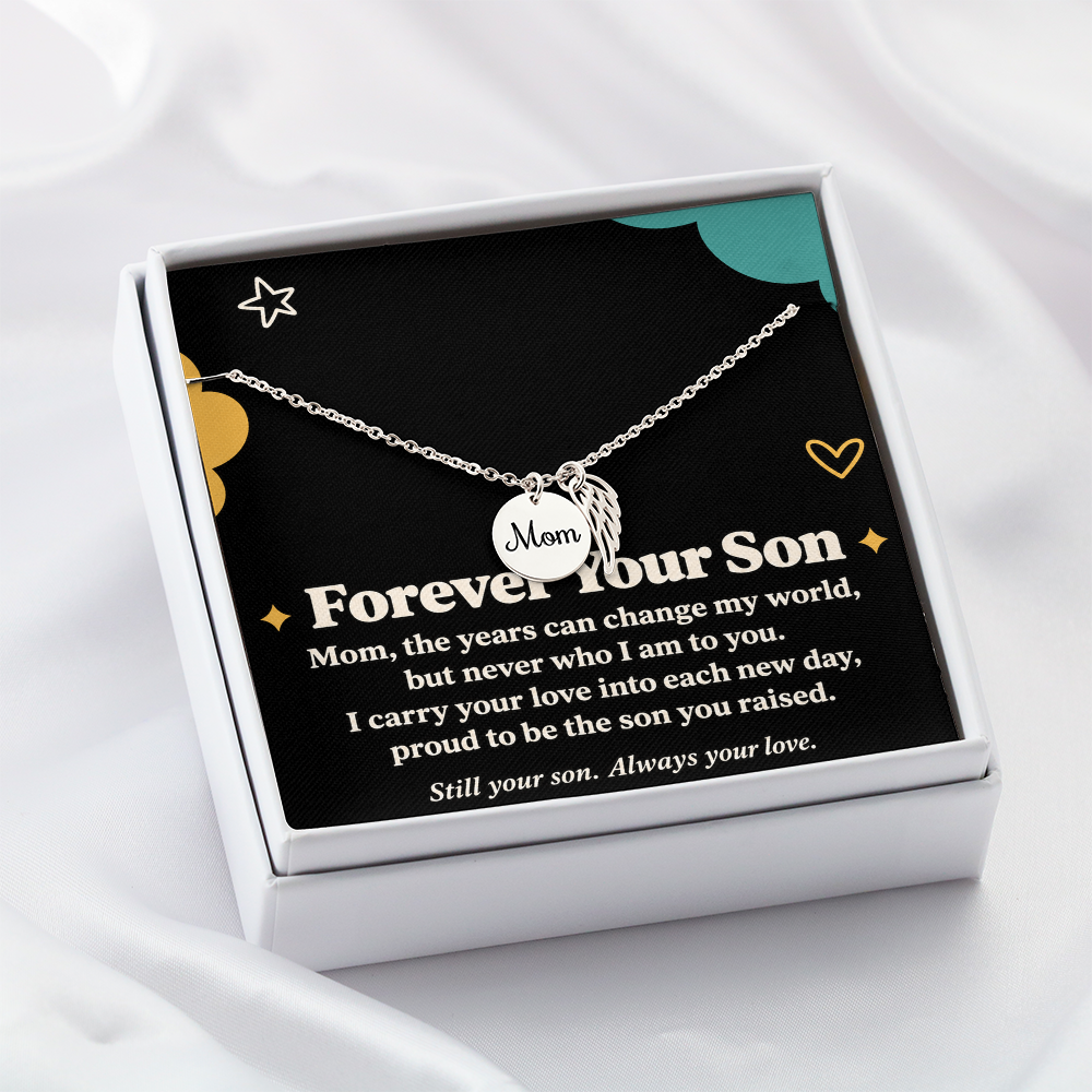 Mom Memorial Necklace for Son – Forever Your Son & Angel Wing