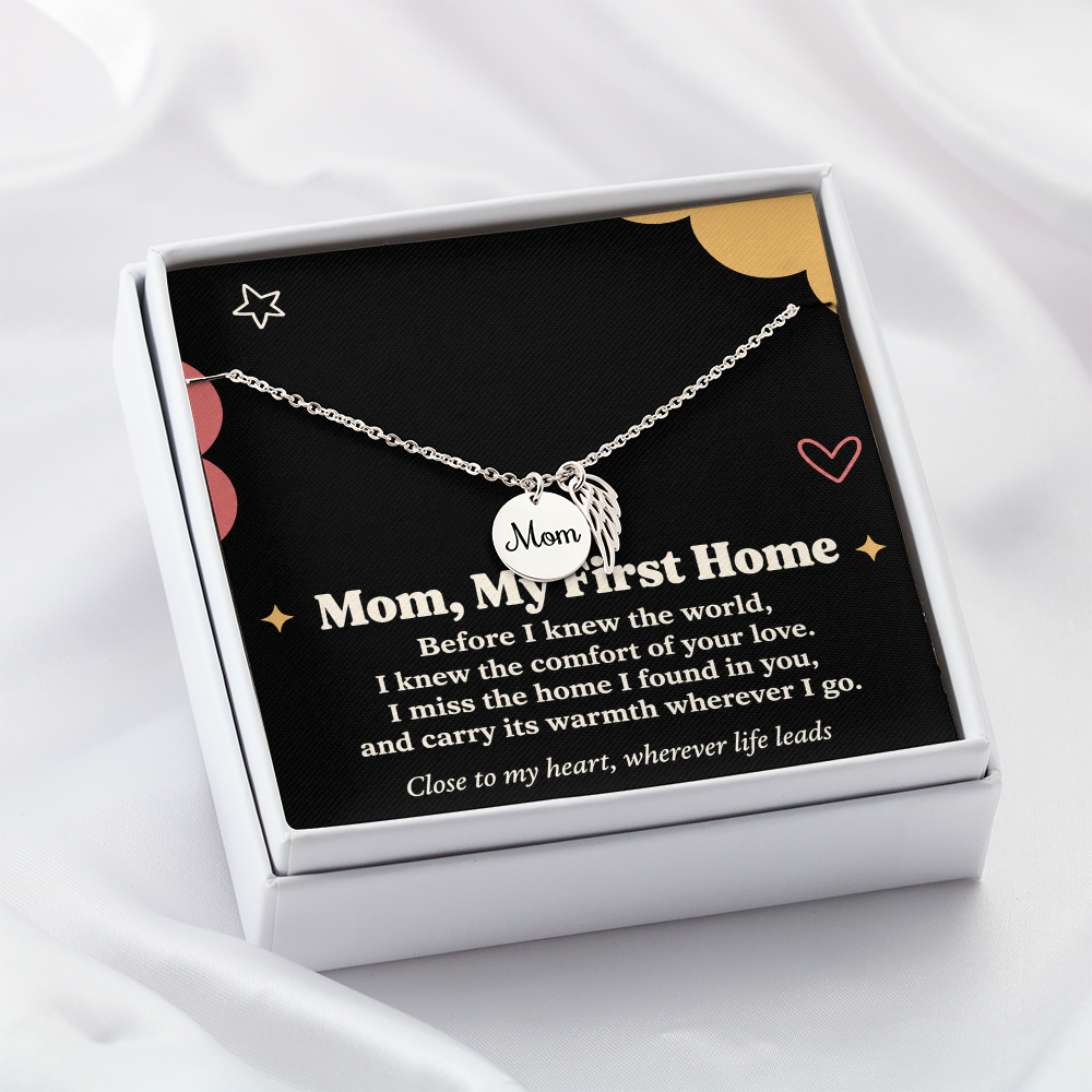 Mom Memorial Necklace – My First Home & Angel Wing Remembrance Card