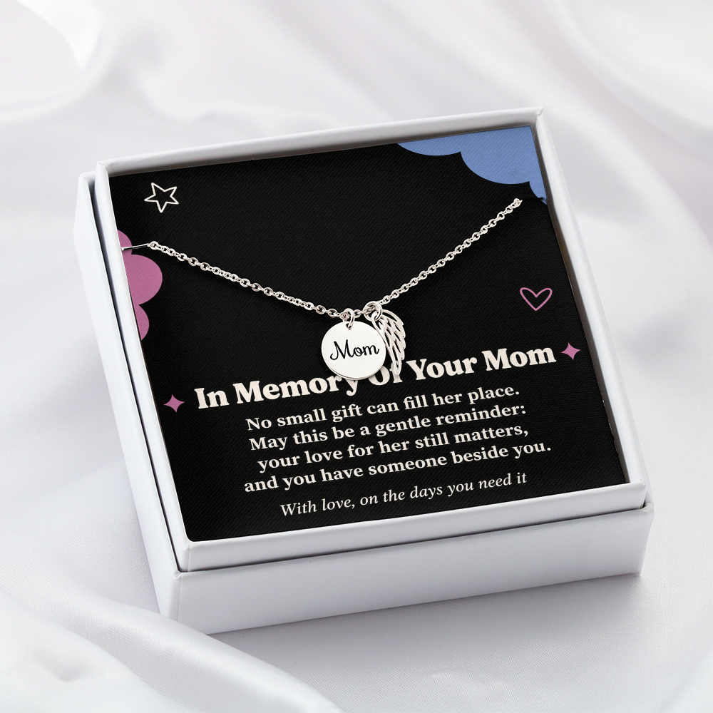 Loss of Mom Sympathy Necklace – Angel Wing & In Memory of Your Mom Card