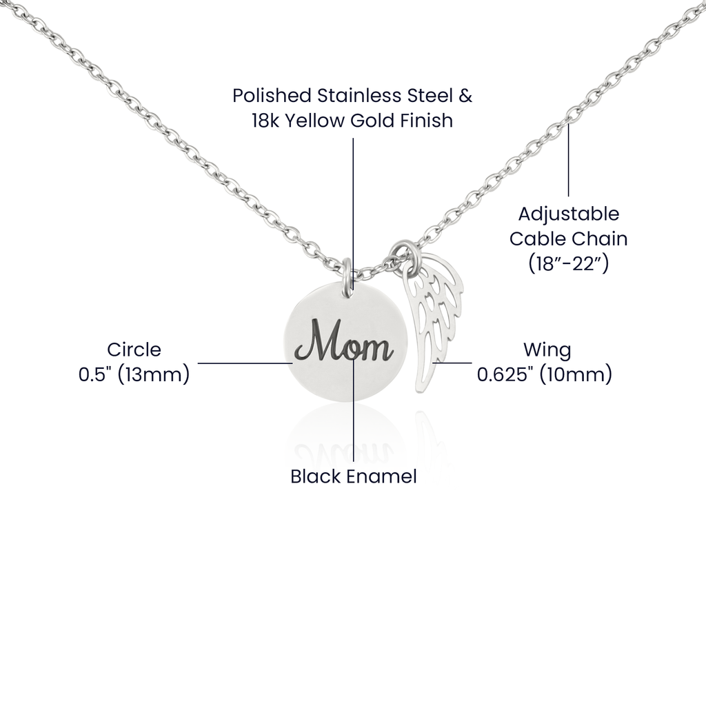 Mom Memorial Necklace – Your Love Is Still Here & Angel Wing