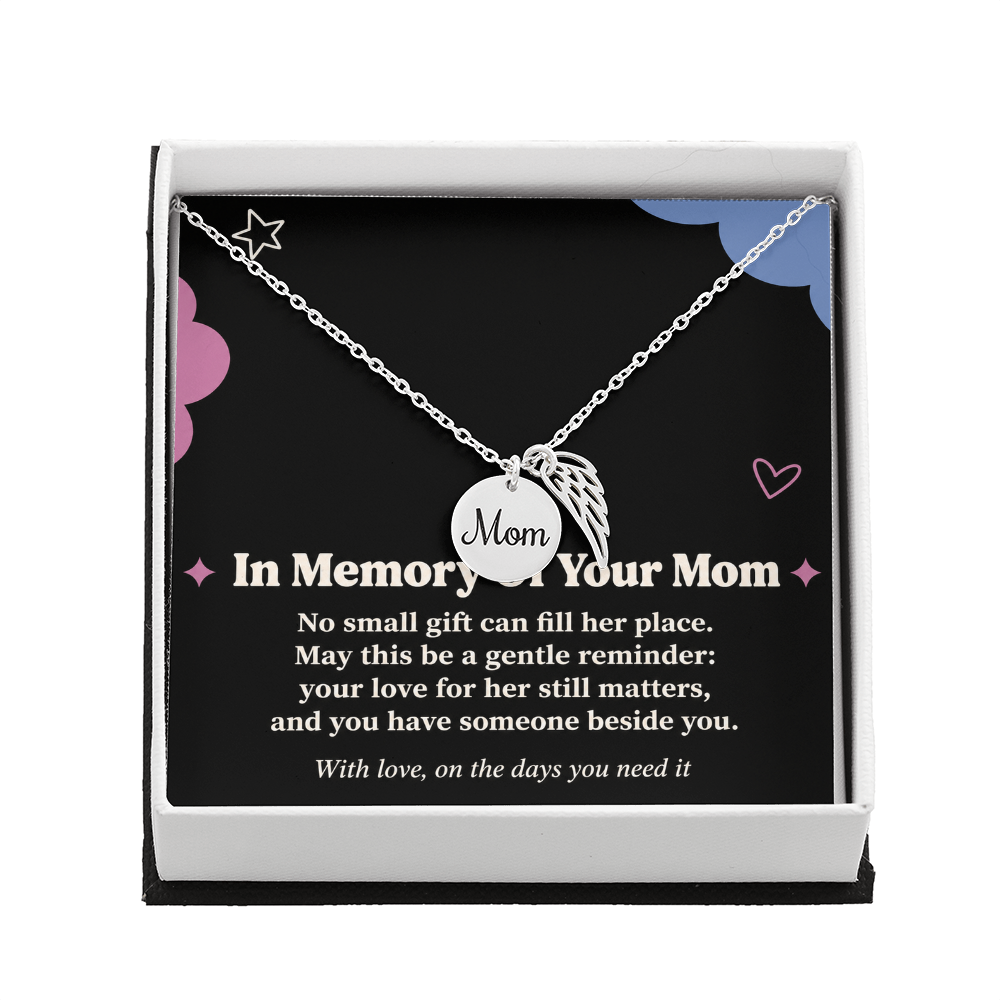 Loss of Mom Sympathy Necklace – Angel Wing & In Memory of Your Mom Card