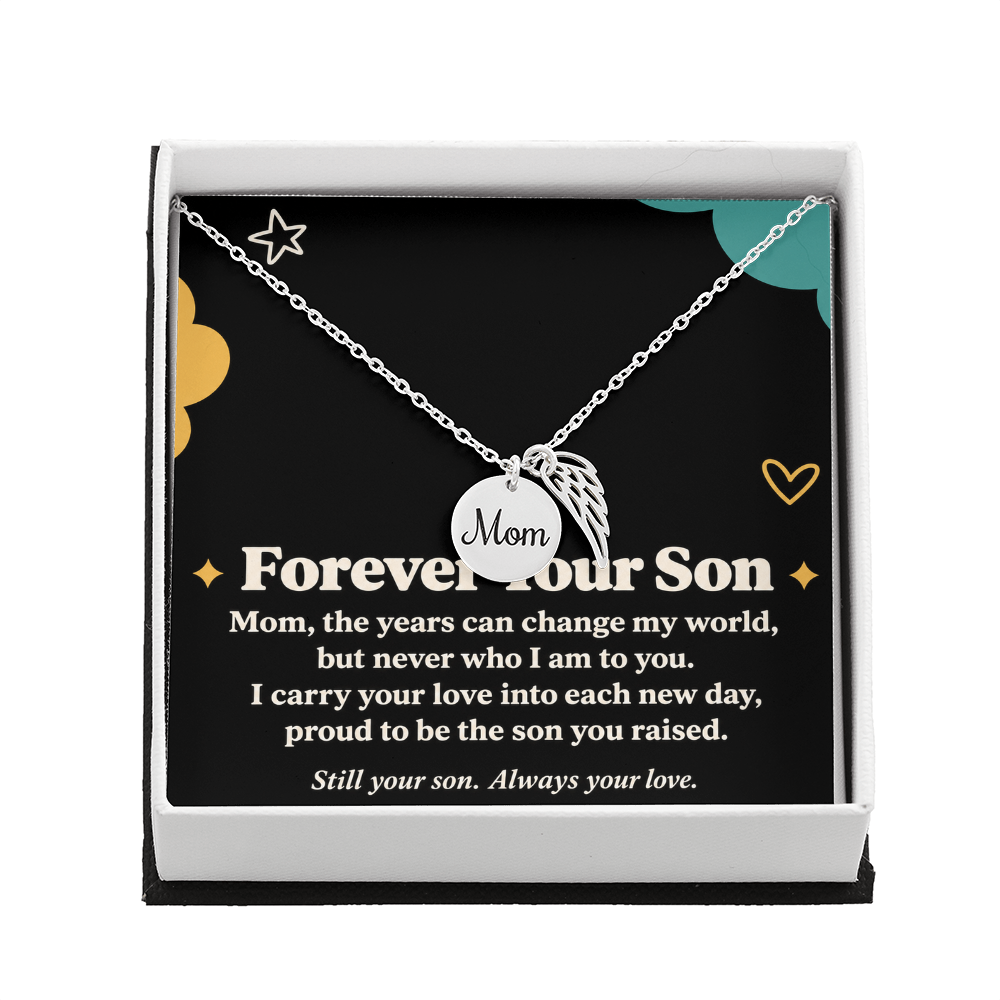 Mom Memorial Necklace for Son – Forever Your Son & Angel Wing