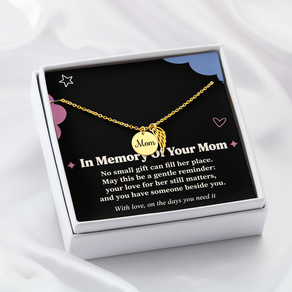 Loss of Mom Sympathy Necklace – Angel Wing & In Memory of Your Mom Card