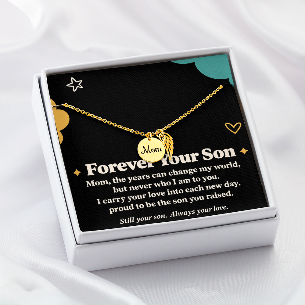 Mom Memorial Necklace for Son – Forever Your Son & Angel Wing