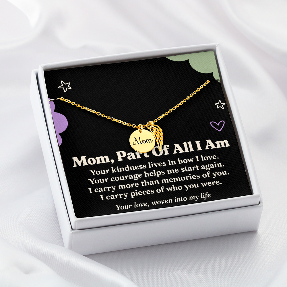 Mom Memorial Necklace – Part of All I Am & Angel Wing Remembrance Card