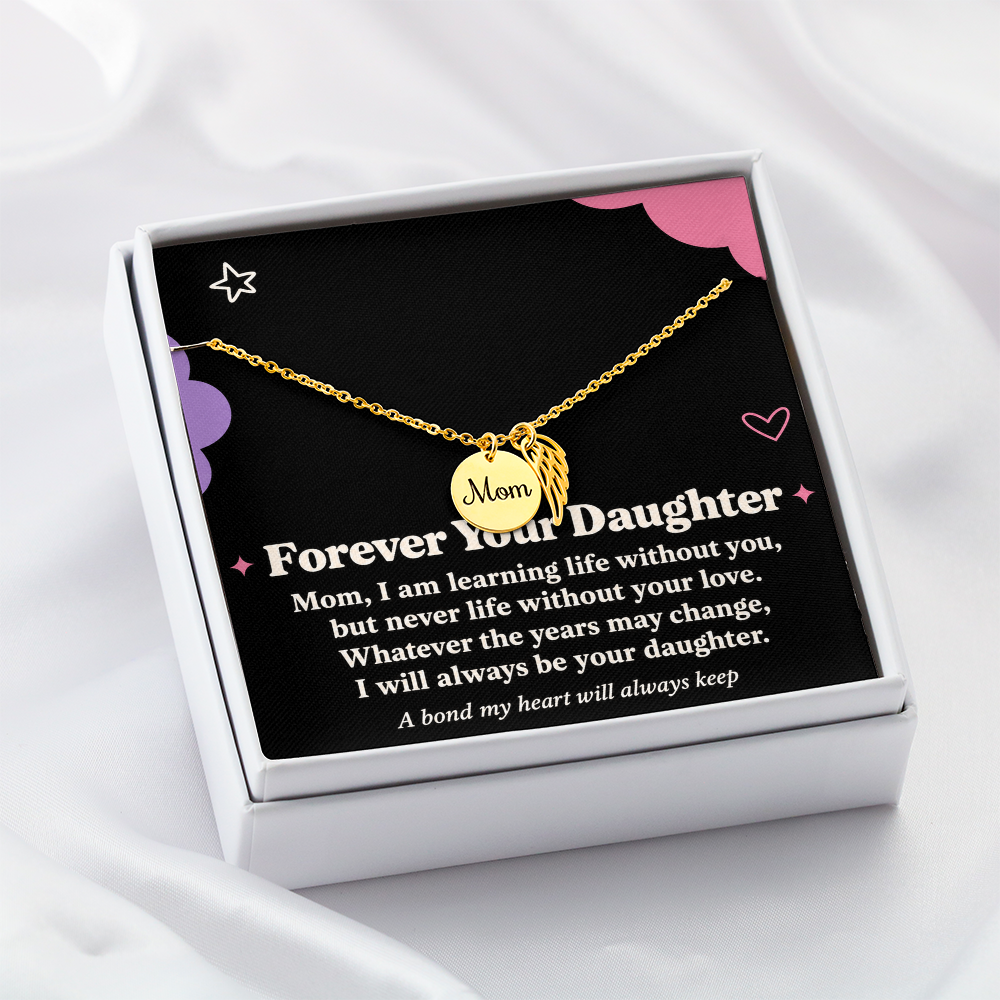 Mom Memorial Necklace for Daughter – Forever Your Daughter & Angel Wing