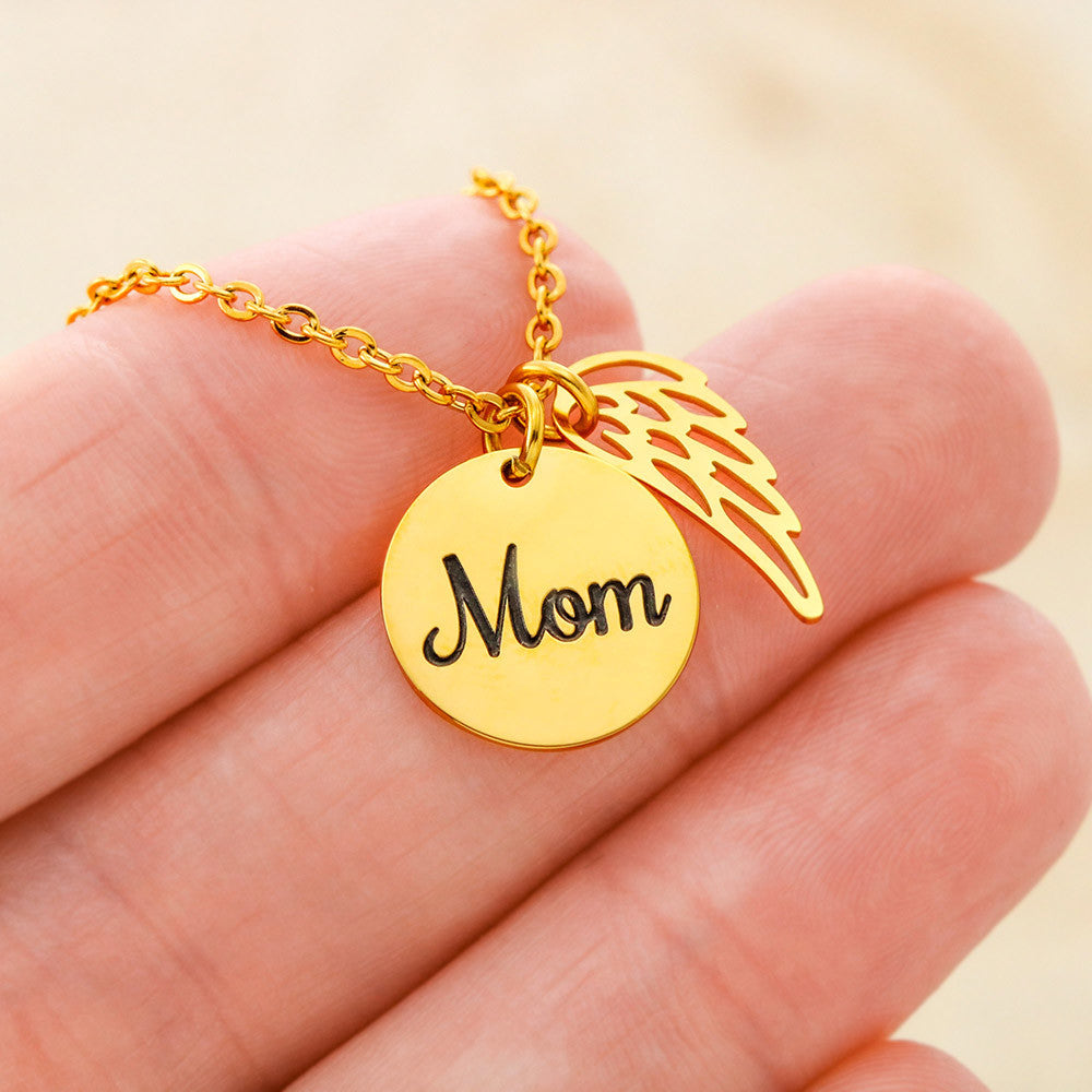 Mom Memorial Necklace for Daughter – Forever Your Daughter & Angel Wing