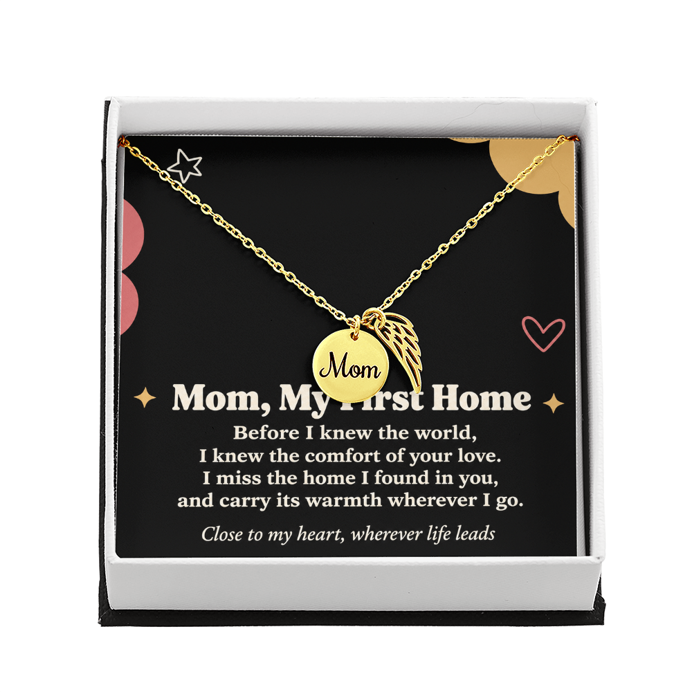 Mom Memorial Necklace – My First Home & Angel Wing Remembrance Card