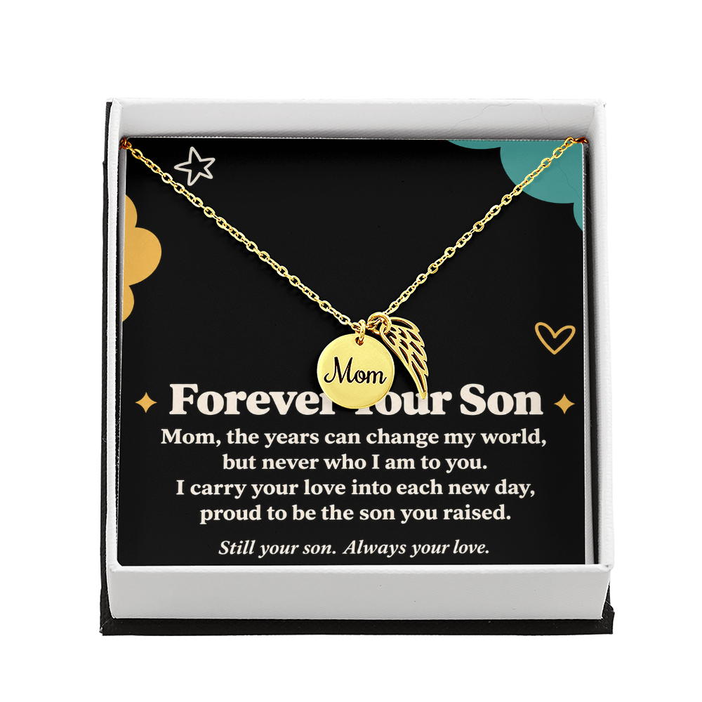 Mom Memorial Necklace for Son – Forever Your Son & Angel Wing