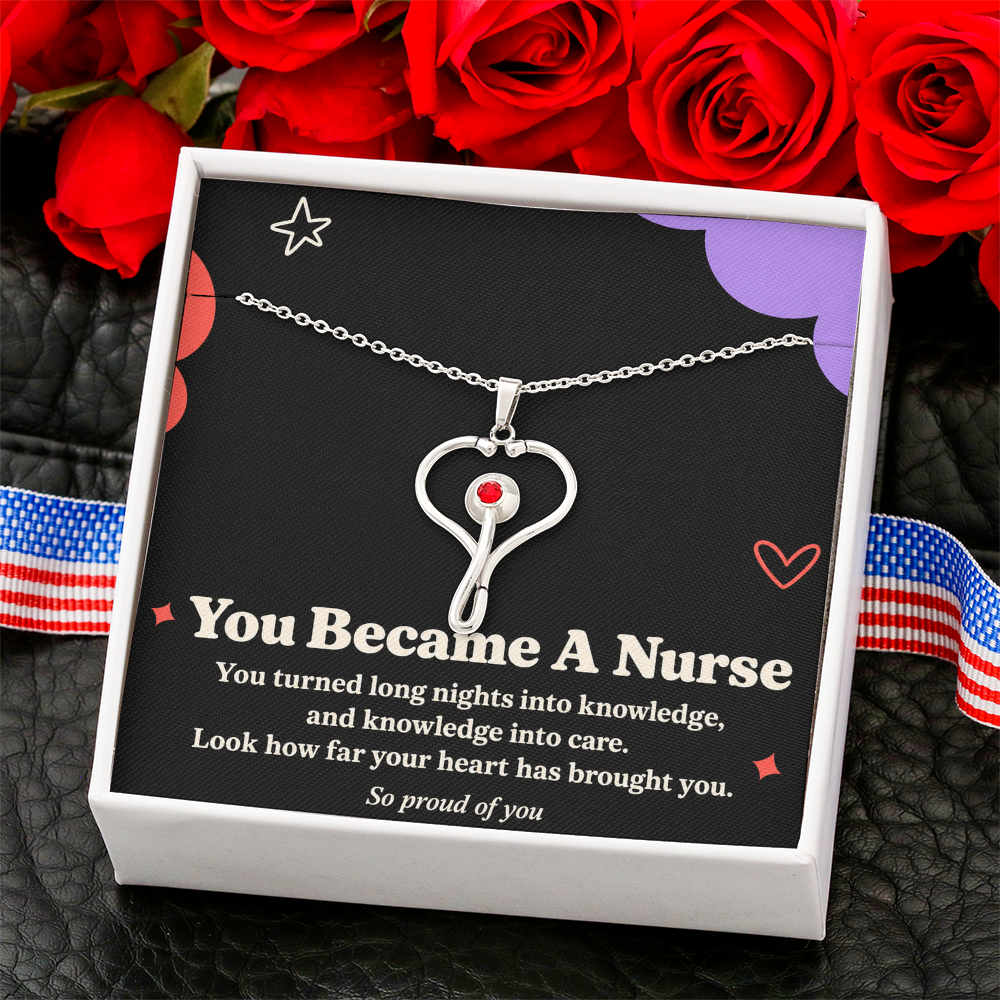 Nurse Graduation HeartScope Necklace – You Became a Nurse & Message Card