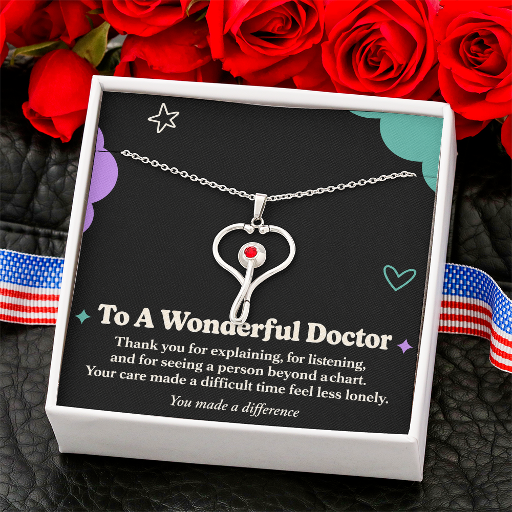 Doctor Thank You HeartScope Necklace – You Made a Difference & Message Card