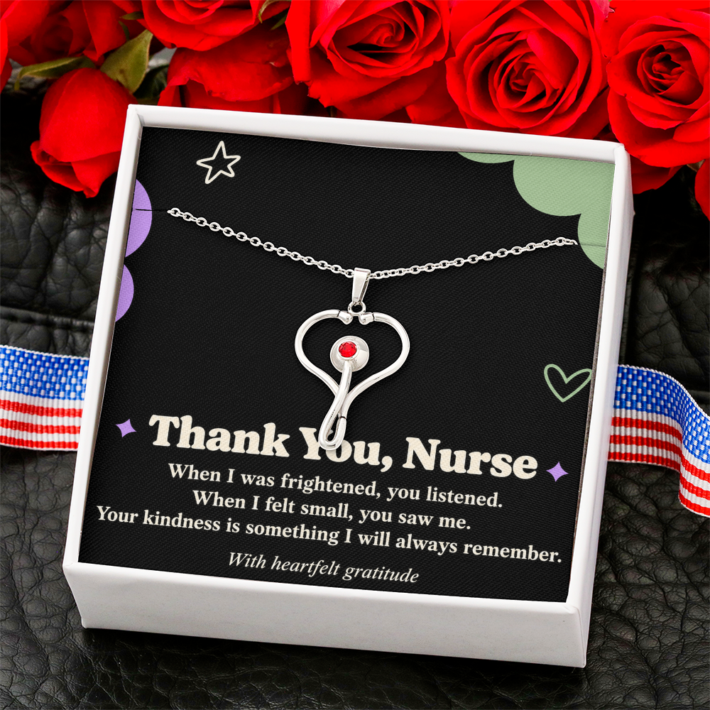 Thank You Nurse HeartScope Necklace – Appreciation Gift with Message Card