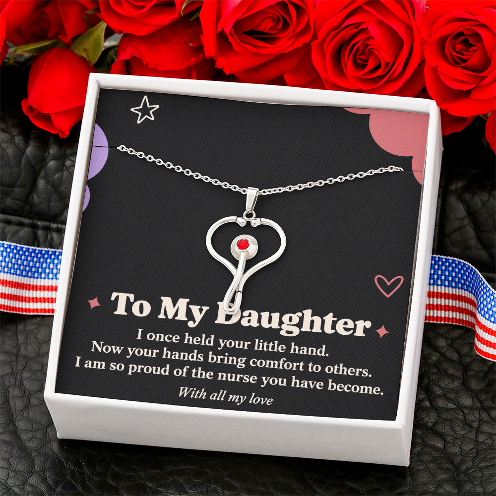 Nurse Daughter HeartScope Necklace – Proud of You & Message Card