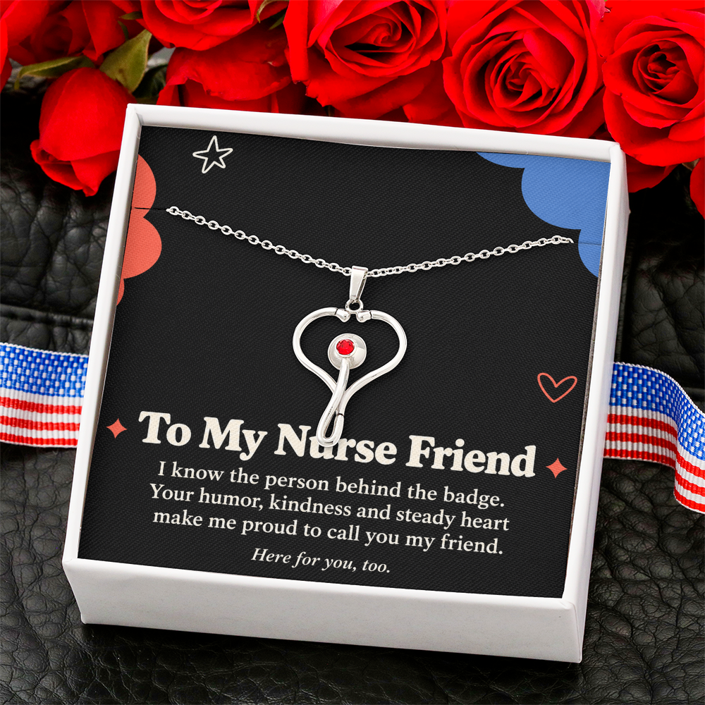 Nurse Friend HeartScope Necklace – Friendship Gift with Message Card