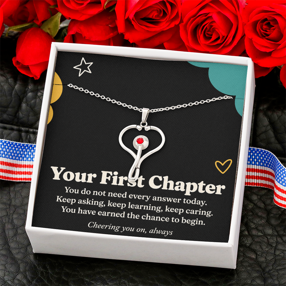New Nurse HeartScope Necklace – Your First Chapter & Encouragement Card