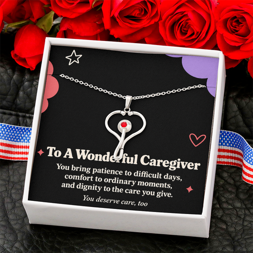 Caregiver Appreciation HeartScope Necklace – You Deserve Care Too & Message Card